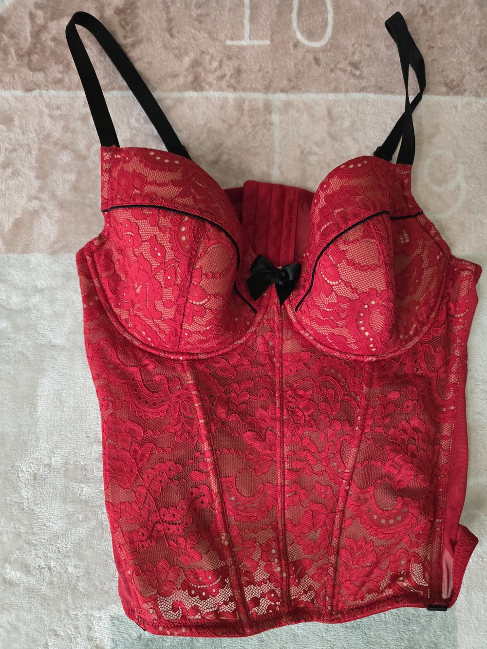 Adore Me Red Lace Bustier with Black Accents